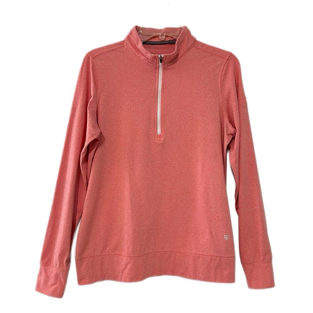 Straight Down Golf Pullover Shirt Quarter Zip Mens Size L Orange Long Sleeve